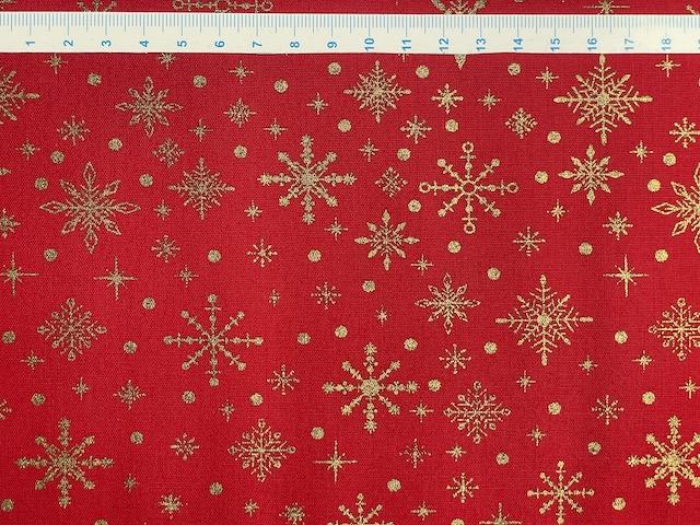 Bred klassisk julestof - rød iskrystaller