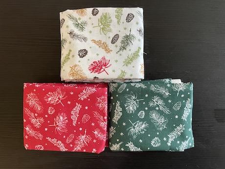 Kogler og grene på brede bomuldsstof - 3 stk/FQ 