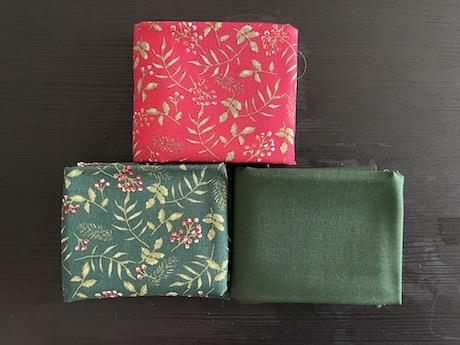 Grene og bær på brede bomuldsstof - 3 stk/FQ 