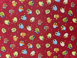 Luffer på rød patchworkstof 