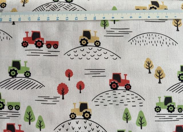 Traktor på bred bomuldsstof - Lys bund