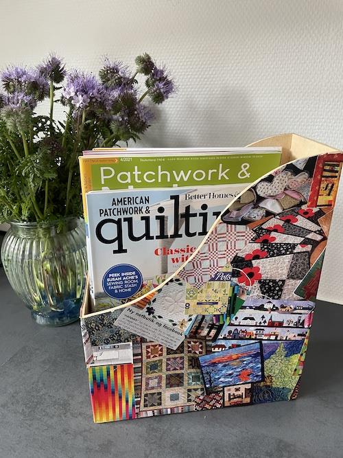 Tidsskriftsholder med patchwork billeder - gratis DIY