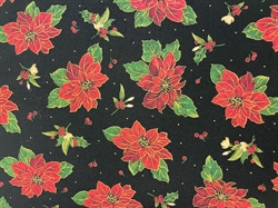 Julestjerne patchworkstof - Mørk bund julestjerne