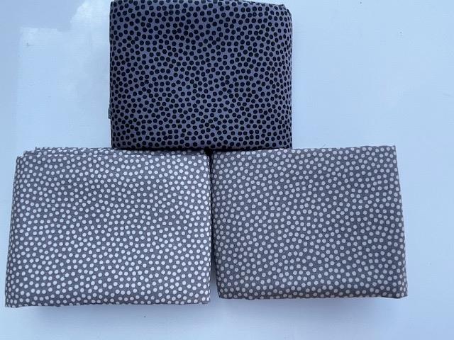 Uens prikker på patchworkstof - Grå-sort 3 stk/FQ 