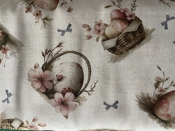 EGGSplosion bred bomuldsstof - Sart farvet æg i kurve