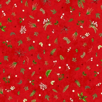 Winter Wreaths patchworkstof - Rød mini