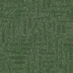 Winter Wreaths patchworkstof - Grøn tekst
