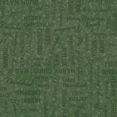 Winter Wreaths patchworkstof - Grøn tekst