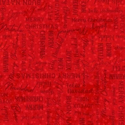 Winter Wreaths patchworkstof - Rød tekst