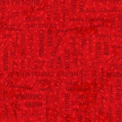 Winter Wreaths patchworkstof - Rød tekst