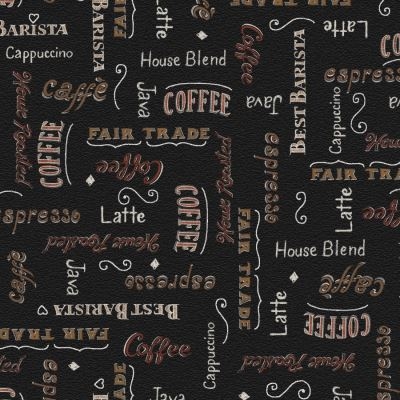 Morning Treat patchworkstof med kaffe tekster 110 cm bred