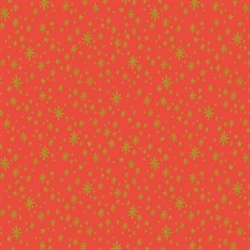 Rød patchworkstof med guld stjerner