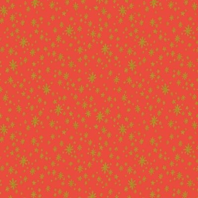 Rød patchworkstof med guld stjerner