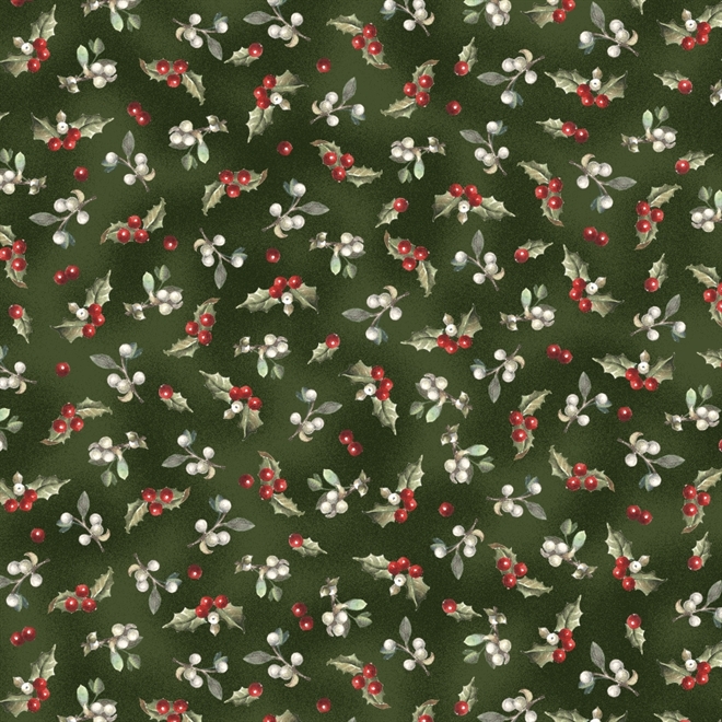 Winter Song patchworkstof 110 cm bred små grene mørk bund