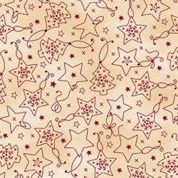 ChristmasTime patchworkstof 110 cm bred Beiges røde stjerner