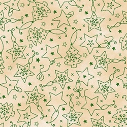 ChristmasTime patchworkstof 110 cm bred Beiges grønne stjerner