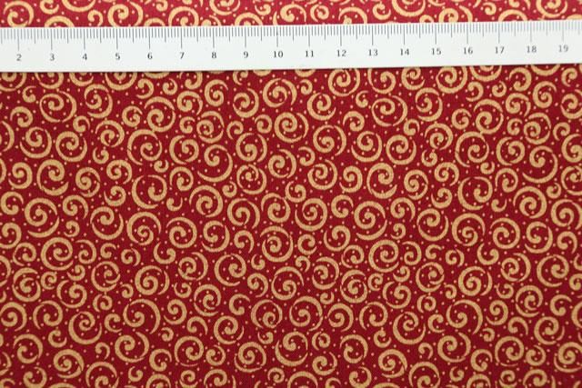 Julepatchworkstof - Rød med guldsnirkler