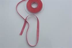 Rød og hvid ternet pyntebånd 10 mm bred. Pris pr meter